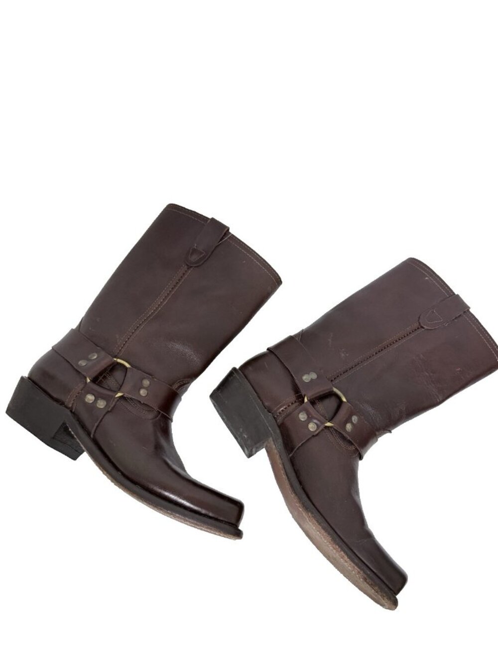 VINTAGE SEARS Rare O Ring Brown Leather Harness Boots Size 9.5 D 87501 181